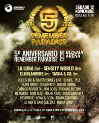 Flyer de 5º Aniversario Remember Paradise